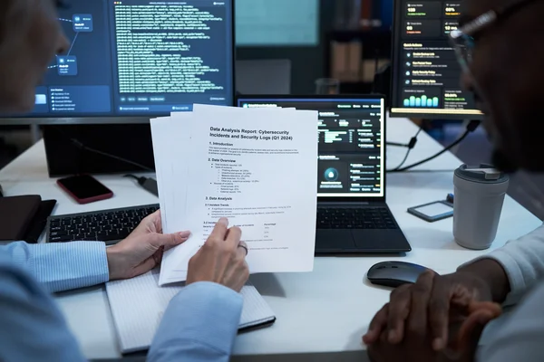 A person views a performance dashboard on a computer monitor.