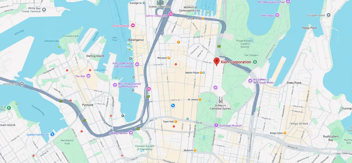 A map showing the XION office location in the Sydney CBD.